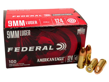 Federal AE9AP100 American Eagle Handgun 9mmLuger 124gr Full Metal Jacket 100 Per Box/5 Case