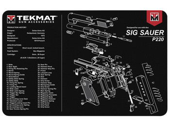 TekMat TEKR17SIGP220 Sig Sauer P220 Cleaning Mat Black/White Rubber 11"x17" Sig Sauer P220 Parts Diagram