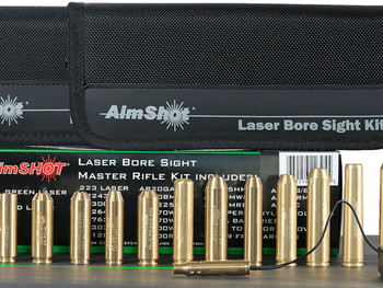 AimShot Master Kit Multi-Caliber Bore Sight with Green 532nM Laser & Uses 2 AAA Batteries for Rifles (Batteries Not Included)