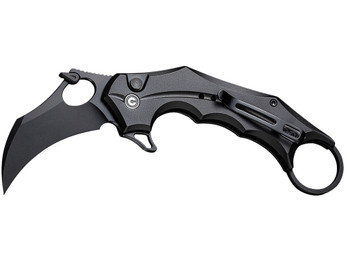 Civivi Knives C16016B-1 Incisor II 2.02" Folding Karambit Plain Black Nitro-V Steel Blade, Black w/Finger Ring Aluminum Handle