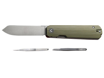 Civivi Knives C21004B-1 Sendy 2.83" Folding Spey Point Plain Satin Nitro-V Steel Blade. Green Textured G10 Handle