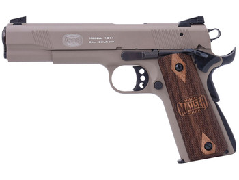 Mauser Rimfire 4110604 1911 22 LR 10+1 5" Black Steel Barrel, Tan Serrated Aluminum Slide, Tan Aluminum Frame w/Beavertail, Walnut Grip, Ambidextrous