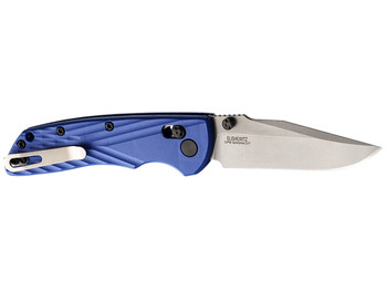 Hogue 24373 Deka 3.25" Folding Clip Point Plain Stone Tumbled CPM MagnaCut Steel Blade, Blue Textured GRN Handle