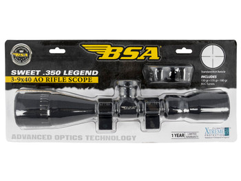 BSA 35039X40AOWRTB Sweet 350 Legend Black Matte 3-9x40mm AO 1" Tube 30/30 Reticle Features Weaver Rings