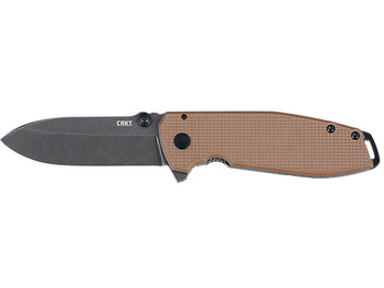 CRKT 2495B SQUID XM 2.95" Folding Drop Point Plain Stonewashed D2 Steel Blade, Brown Textured G10/SS Handle