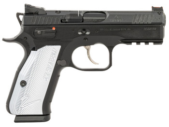 CZ-USA 91252 Shadow 2 Compact Frame 9mm Luger 15+1, 4" Black Steel Barrel, Black Nitride Serrated Steel Slide, Black Steel Frame w/Beavertail & Picatinny Rail, Ambidextrous