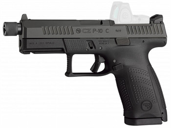 CZ-USA 91513 P-10 C Compact 9mm Luger 17+1 4.02" Black Threaded Barrel, Black Nitride Optic Ready/Serrated Steel Slide, Black Polymer Frame w/Picatinny Rail, Interchangeable Backstrap Grip