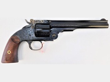 Taylors & Company 550643 Top Break Schofield 45 Colt (LC) Caliber with 7" Barrel, 6rd Capacity Cylinder, Overall Blued Engraved Finish Steel & Walnut Grip