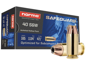 Norma Ammunition 801407887 Safeguard 40S&W 165gr Jacketed Hollow Point 50 Per Box/20 Case
