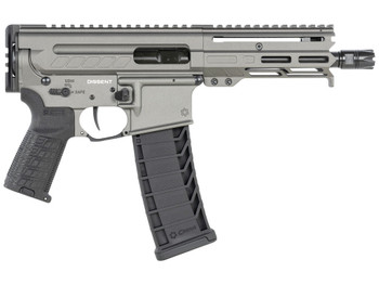 CMMG 94A6867TNG Dissent MK4 9mm Luger 33+1 6.50", Tungsten Gray Rec, Picatinny Brace Adapter, 5.50" M-LOK Handguard, Left Side Charging Handle, Zeroed Linear Comp, Zeroed Drop-In Single Stage Trigger