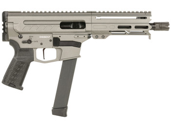 CMMG 99A68A2TNG Dissent MKGS 9mm Luger 33+1 6.50", Tungsten Gray Rec, Picatinny Brace Adapter, 5.50" M-LOK Handguard, Left Side Charging Handle, Zeroed Linear Comp, TriggerTech Trigger