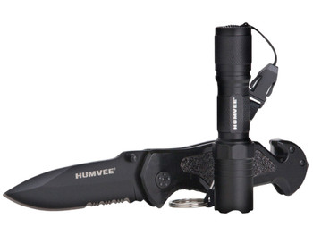 Humvee Adventure Gear HMVKCER1 Rescue Combo 3.25" Folding Spear Point Part Serrated Stainless Steel Blade Black Aluminum Handle Features Glass Breaker/Pocket Clip/Seatbelt Cutter