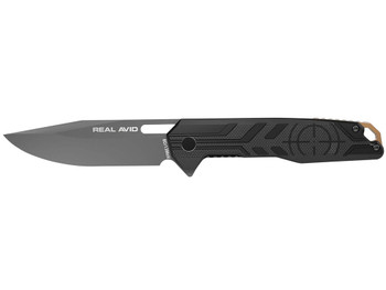 Real Avid AVRAV7 RAV-7 EDC 3.25" Folding Drop Point Plain Titanium 8Cr13MoV SS Blade, Black Textured G10 Handle, Clamshell Pkg