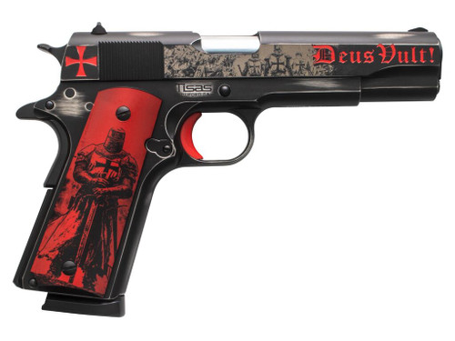 Tisas Arms 10100518AA2 1911 Crusader Full Size Frame 45 ACP 7+1 5" Steel Serrated Slide, Distressed Graphite Cerakote Carbon Steel Frame w/Beavertail, Multi-Color Cerakote Grip