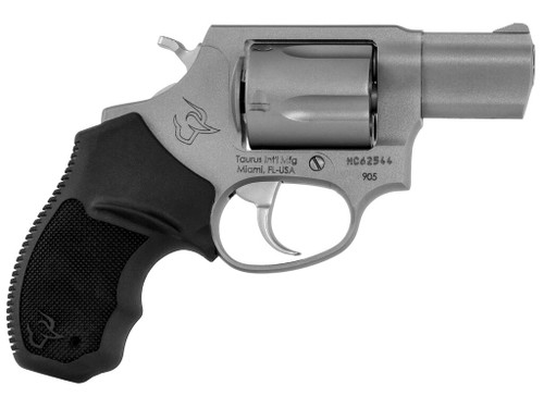 Taurus 2-905029 905 Small 9mm Luger 5 Shot 2" Matte Stainless Steel Barrel, Cylinder & Frame, Black Finger Grooved Rubber Grip, Transfer Bar Safety, Exposed Hammer