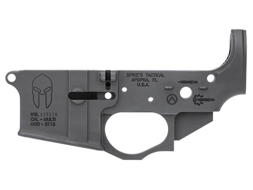 Spikes STLS021 Spartan Stripped Lower Receiver Multi-Caliber 7075-T6 Aluminum Black Anodized for AR-15