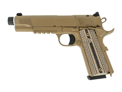 Tisas Arms 10100565 1911 Duty 45 ACP 8+1 5" Threaded Barrel, Flat Dark Earth Stainless Steel Serrated Slide & Frame w/Picatinny Rail, G10 Grip