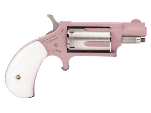North American Arms 22MSROSE Mini-Revolver 22 WMR 5 Shot 1.13" Rose Gold Cerakote Stainless Steel Barrel & Frame, Rose Gold/Stainless Cylinder, White Pearlite Grip, Stainless Exposed Hammer
