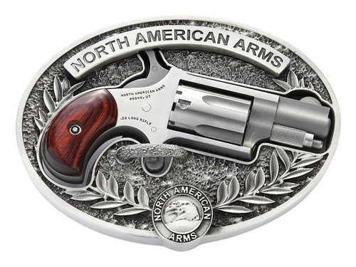 North American Arms 22LR-BBO Mini-Revolver w/Belt Buckle 22 LR 5 Shot 1.13" Stainless Steel Barrel, Frame & Cylinder, Rosewood Birdshead Grip, Exposed Hammer, Includes Custom Carry Belt Buckle