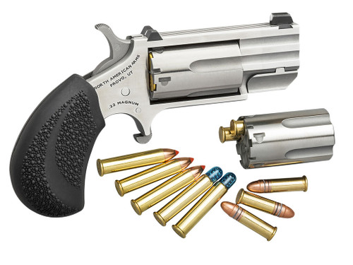 North American Arms PUGDC Pug Conversion 22 LR/22 WMR 5 Shot 1" Stainless Steel Barrel, Stainless Steel Frame, Stainless Cylinder, Black Rubber Grip, Exposed Hammer, XS White Dot Sight