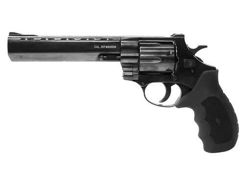 Weihrauch Guns 770134 Windicator 357 Mag 6rd 6" Blued Steel Barrel, Cylinder & Frame, Ramp Front/Fixed Rear Sights, Exposed Hammer, Finger Grooved Black Rubber Grip