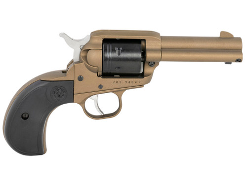 Ruger 2017 Wrangler 22 LR 6 Shot 3.75" Burnt Bronze Cerakote Steel Barrel, Burnt Bronze Cerakote Aluminum Frame, Black Cerakote Cylinder, Black Birdshead Grip, Exposed Hammer