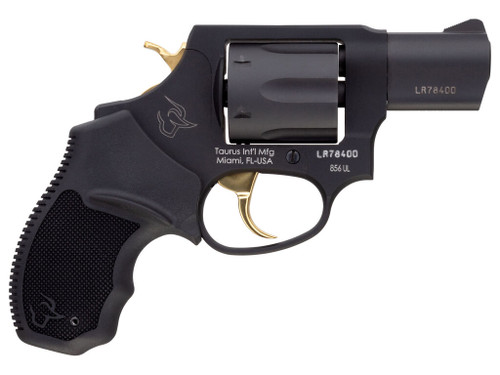 Taurus 2-856021ULGLD 856 Ultra-Lite 38 Special Caliber with 2" Barrel, 6rd Capacity Cylinder, Overall Matte Black Metal Finish, Gold Trigger/Hammer Frame & Finger Grooved Black Rubber Grip