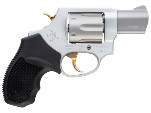 Taurus 2-856029ULGLD 856 Ultra-Lite Small 38 Special 6 Shot 2" Matte Stainless Steel Barrel, Cylinder & Frame, Gold Accents, Black Finger Grooved Rubber Grip, Transfer Bar Safety, Exposed Hammer