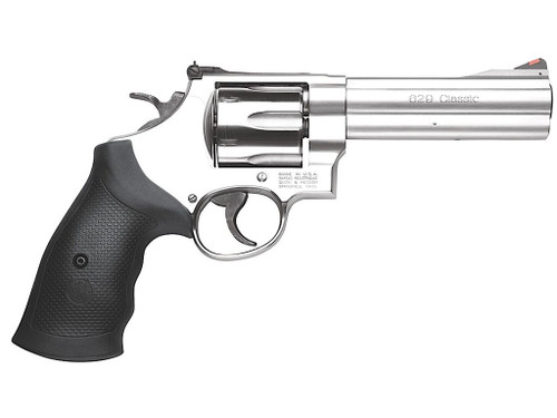 Smith & Wesson 163636 Model 629 Classic 44 Rem Mag or 44 S&W Spl Stainless Steel 5" Barrel & 6rd Cylinder, Satin Stainless Steel N-Frame, Red Ramp Front/White Outline Rear Sights