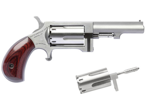 North American Arms SWC250 Sidewinder 22 LR 22 WMR 5 Shot 2.50" Stainless Steel Barrel, Frame & Cylinder, Rosewood Birdshead Grip Exposed Hammer