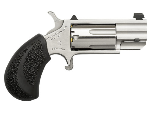 North American Arms PUGD Pug 22 WMR 5 Shot 1" Stainless Steel Barrel, Frame & Cylinder, Black Pebbled Rubber Grip, Exposed Hammer