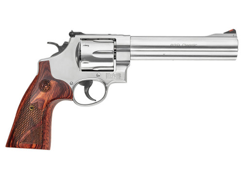 Smith & Wesson 150714 Model 629 Deluxe 44 Rem Mag or 44 S&W Spl Stainless Steel 6.50" Barrel & 6rd Cylinder, Satin Stainless Steel N-Frame, Textured Wood Grip