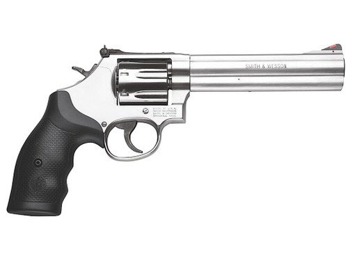 Smith & Wesson 164198 Model 686 Plus 357 Mag or 38 S&W Spl +P Stainless Steel 6" Barrel & 7rd Cylinder, Satin Stainless Steel L-Frame, Red Ramp Front/White Outline Rear Sights, Internal Lock