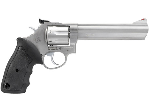 Taurus 2-660069 66 Medium 357 Mag/38 Special +P 7 Shot 6" Matte Stainless Steel Barrel, Cylinder & Frame, Black Finger Grooved Rubber Grip, Transfer Bar Safety, Exposed Hammer