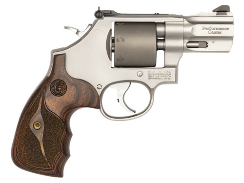 Smith & Wesson 10227 Performance Center Model 986 9mm Luger 7rd 2.50" Stainless Steel Barrel with Recessed Crown, Unfluted Cylinder, Stainless Steel Frame with Custom Wood Grip Includes Moon Clips