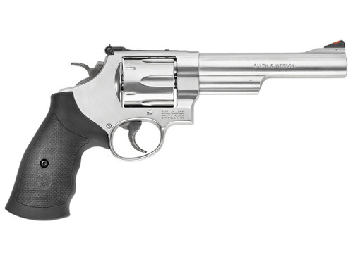 Smith & Wesson 163606 Model 629 44 Rem Mag or 44 S&W Spl Stainless Steel 6" Barrel & 6rd Cylinder, Satin Stainless Steel N-Frame, Red Ramp Front/White Outline Rear Sights