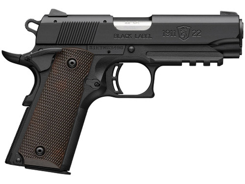 Browning 051066490 1911 Black Label Compact Frame 22 LR 10+1 3.63" Stainless Steel Barrel, Matte Black Serrated Slide, Matte Black Aluminum Frame w/Picatinny Rail, Brown Composite Grip