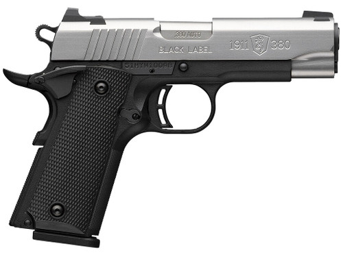 Browning 051119492 1911 Black Label Compact 380 ACP 8+1 3.63" Stainless Steel Barrel, Satin Stainless Steel Serrated Slide, Matte Black Polymer Frame, Black Polymer Grip