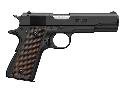 Browning 051063490 1911 A1 Full Size Frame 22 LR 10+1 4.25" Stainless Steel Barrel, Matte Black Serrated Slide, Matte Black Polymer Frame, Brown Composite Grip