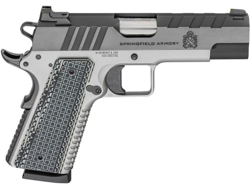 Springfield Armory PX9218L 1911 Emissary 45 ACP 8+1 4.25" Bull Barrel, Stainless Steel Frame w/Beavertail , Tri-Top Cut Blued Carbon Steel Slide, Black VZ Thin-Line G10 Grip