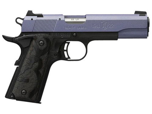 Browning 051893490 1911 Black Label Full Size Frame 22 LR 10+1, 4.25" Matte Stainless Steel Barrel, Crushed Orchid Cerakote Serrated Slide, Matte Black Polymer Frame w/Beavertail