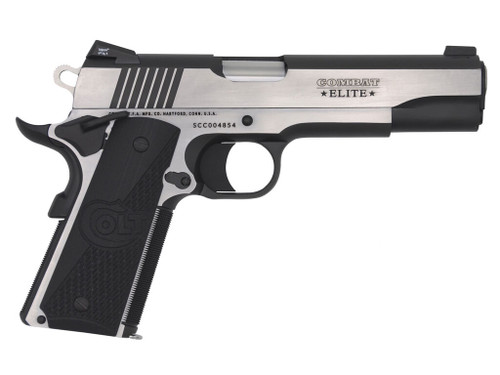 Colt Mfg O1070CE 1911 Combat Elite Government 45 ACP 5" 8+1 Overall Two-Tone Elite Finish Stainless Steel Frame & Slide with Half Checkered & Scalloped Black G10 Grip & Night Sights