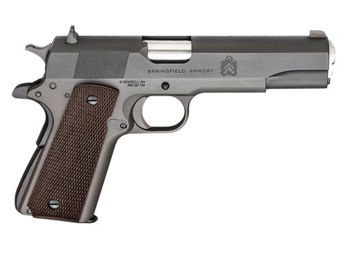 Springfield Armory PBD9108L 1911 Mil-Spec Defender Legacy 45 ACP 7+1 5" Satin Stainless Match Grade Barrel, Black Parkerized Serrated Carbon Steel Slide & Frame w/Beavertail, Checkered Wood Grip