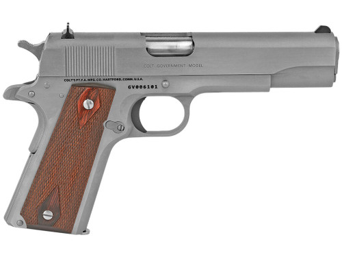 Colt Mfg O1911CSS38 1911 Government 38 Super 9+1 5" Stainless National Match Barrel, Serrated Stainless Steel Slide & Frame w/Beavertail, Diamond Checkered Rosewood