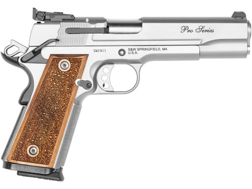 Smith & Wesson 178047 1911 Performance Center Pro Full Size Frame 9mm Luger 10+1 5" Stainless Steel Barrel, Matte Silver Serrated Stainless Steel Slide & Frame w/Beavertail, Wood Grip