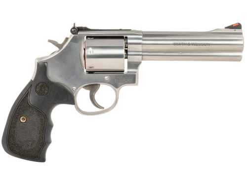 Smith & Wesson 150854 Model 686 Plus 38 S&W Spl +P, 357 Mag 7rd 5" Stainless Steel Barrel & Cylinder Satin Stainless Steel Frame with Black & Silver Custom Wood Grip & Red Ramp Front Sight
