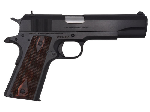 Colt Mfg O1911C 1911 Government 45 ACP 7+1, 5" Stainless National Match Barrel, Blued Serrated Steel Slide & Frame w/Beavertail Double Diamond Checkered Rosewood Grip