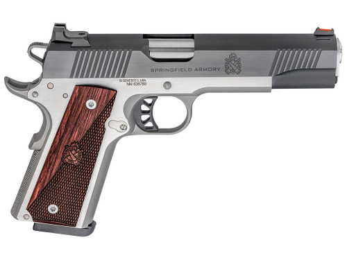 Springfield Armory PX9121L 1911 Ronin 10mm Auto 8+1, 5" Stainless Match Grade Steel Barrel, Blued Serrated Carbon Steel Slide, Stainless Steel Steel Frame w/Beavertail, Crossed Cannon Wood Grip