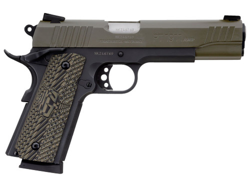 Taurus 1191101MGVZ 1911 45 ACP 8+1 5" Barrel, Matte Black Finish Beavertail Frame, Serrated Mil-Spec Green Cerakote Slide & Brown VZ Operator II Grip