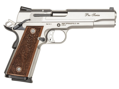 Smith & Wesson 178017 1911 Performance Center Pro Full Size Frame 9mm Luger 10+1, 5" Stainless Steel Barrel, Matte Silver Serrated Stainless Steel Slide & Frame w/Beavertail, Wood Grip